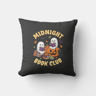 Halloween-Buchclub-Geist liest Kürbis-Design_1 Kissen