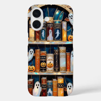 Halloween Bücherregal Handyhülle Geist Kürbis Boo iPhone 16 Hülle