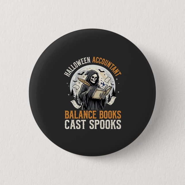 Halloween-Buchhalter in der Dunkelheit Button (Vorderseite)