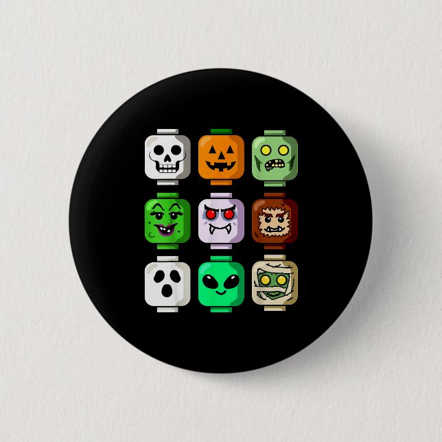 Halloween Building Brick Head Pumpkin Ghost Zombie Button (Vorderseite)