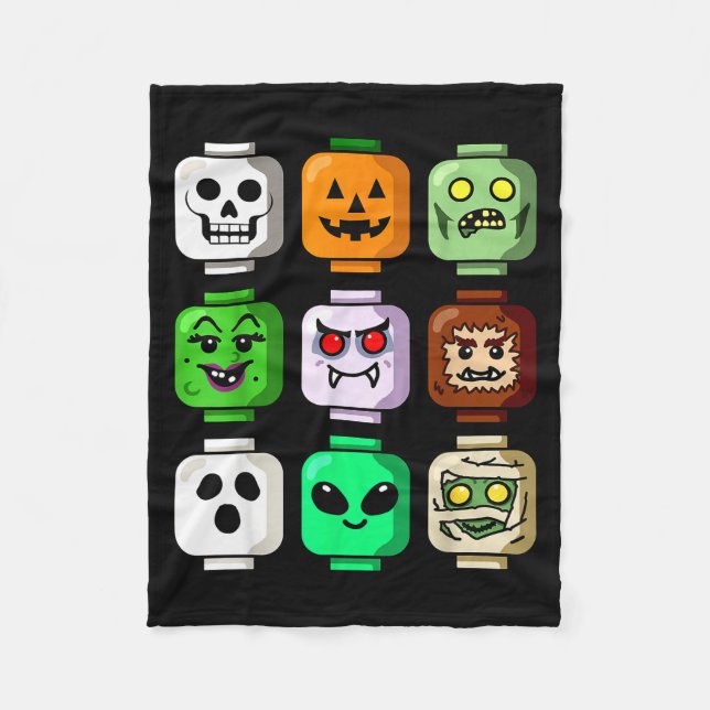 Halloween Building Brick Head Pumpkin Ghost Zombie Fleecedecke (Vorderseite)