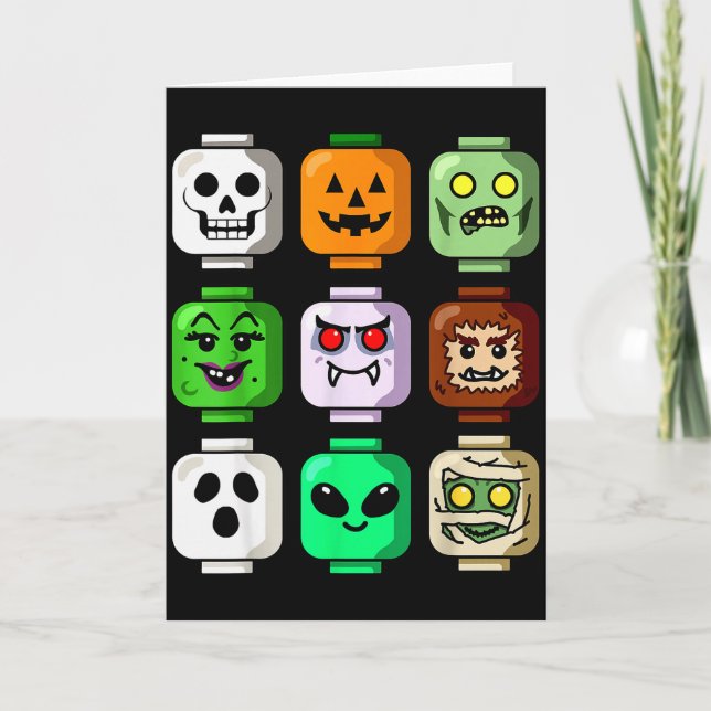 Halloween Building Brick Head Pumpkin Ghost Zombie Karte (Vorderseite)