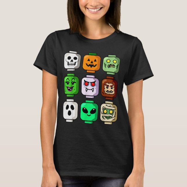 Halloween Building Brick Head Pumpkin Ghost Zombie T-Shirt (Vorderseite)