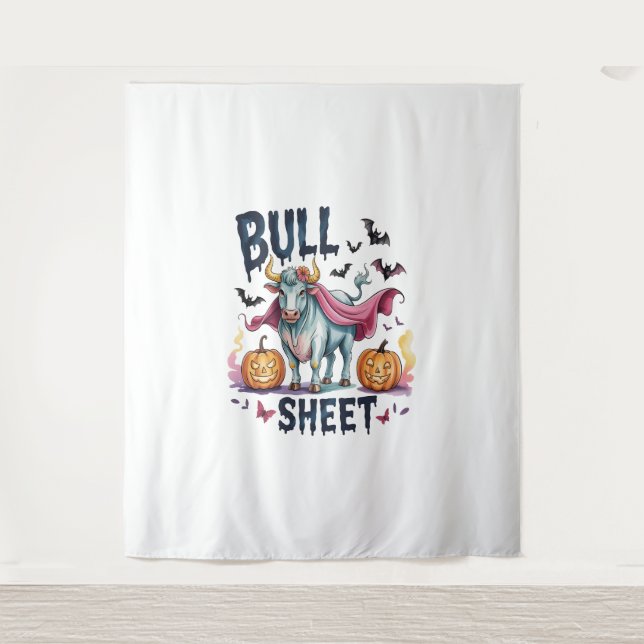 Halloween Bull Sheet, Funny Ghost Cow Wandteppich (Vorderseite)