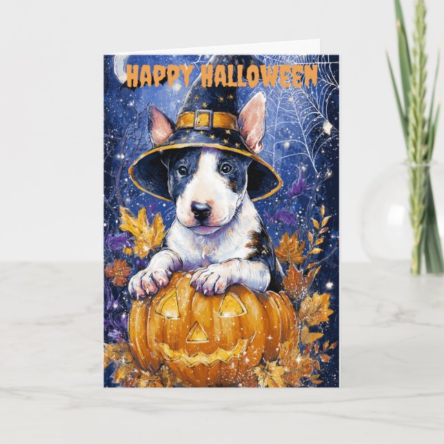 Halloween Bull Terrier Dog Feiertagskarte (Vorderseite)
