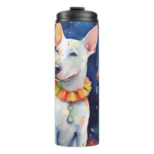 Halloween Bull Terrier mit Kürbissen Gruselig Thermosbecher