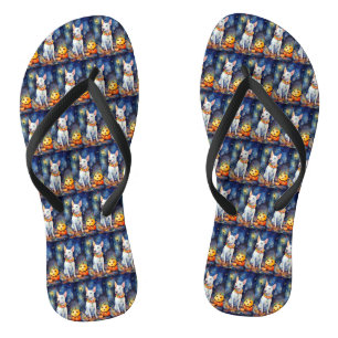 Halloween Bull Terrier mit Pumpkins Beängstigend Flip Flops