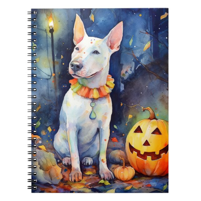 Halloween Bull Terrier mit Pumpkins Beängstigend Notizblock (Vorderseite)