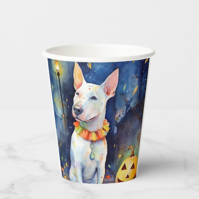 Halloween Bull Terrier mit Pumpkins Beängstigend Pappbecher (Vorderseite)
