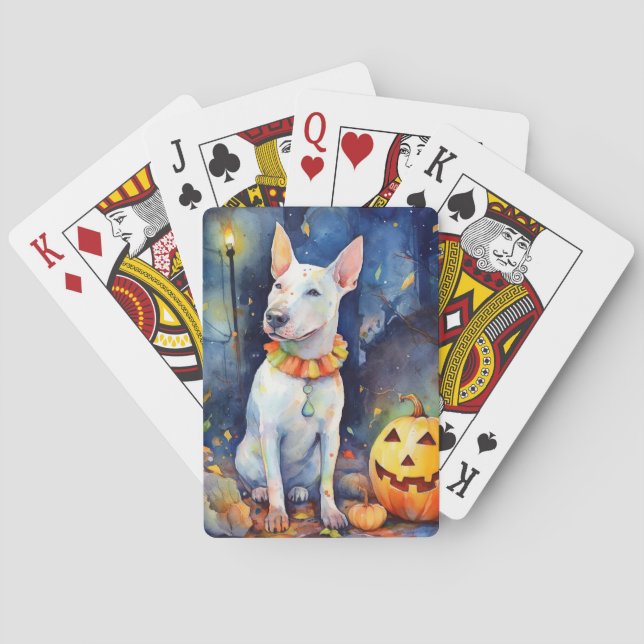 Halloween Bull Terrier mit Pumpkins Beängstigend Spielkarten (Rückseite)