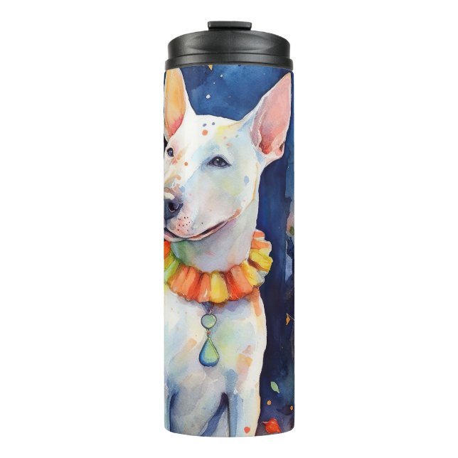 Halloween Bull Terrier mit Pumpkins Beängstigend Thermosbecher (Vorderseite)