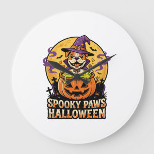 Halloween Bulldog Kürbis Nacht Große Wanduhr