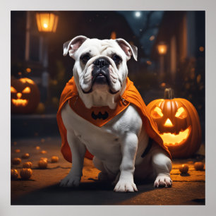 Halloween Bulldog mit Kostüm an einer Oktobernacht Poster