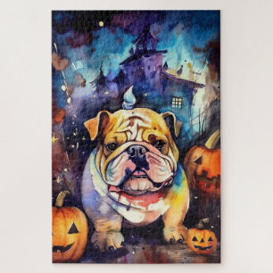 Halloween Bulldog mit Pumpkins Beängstigend