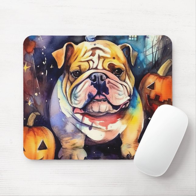 Halloween Bulldog mit Pumpkins Beängstigend Mousepad (Mit Mouse)