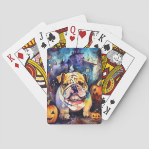 Halloween Bulldog mit Pumpkins Beängstigend Spielkarten