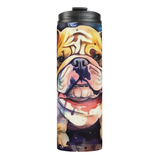 Halloween Bulldog mit Pumpkins Beängstigend Thermosbecher (Vorderseite)