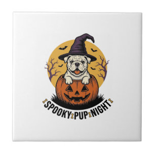 Halloween-Bulldog-Shirt mit Vintage-Kürbis-Hund A Fliese