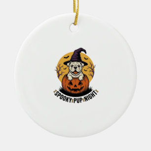 Halloween-Bulldog-Shirt mit Vintage-Kürbis-Hund A Keramik Ornament
