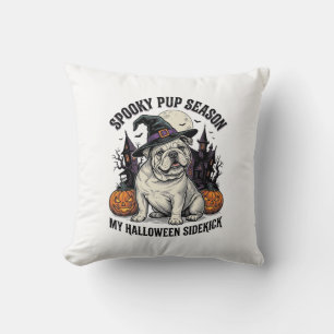 Halloween Bulldog-Shirt Süße Hexe Hund Vintage Gra Kissen