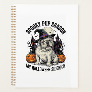 Halloween Bulldog-Shirt Süße Hexe Hund Vintage Gra Planer
