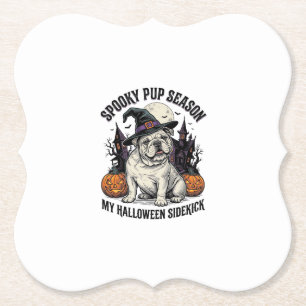 Halloween Bulldog-Shirt Süße Hexe Hund Vintage Gra Untersetzer