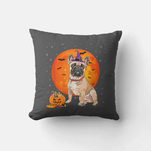 Halloween-Bulldog-Trick oder Treat Pumpkin Kissen (Vorderseite)