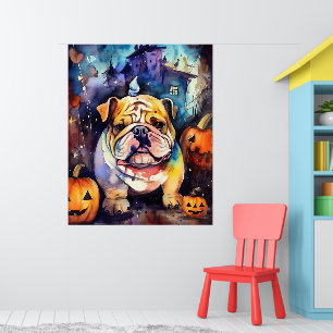 Halloween Bulldogge mit Kürbissen Gruselig Poster