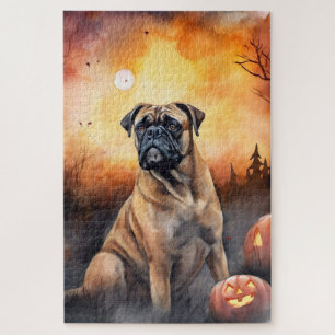Halloween Bullmastiff mit Kürbissen Gruselig