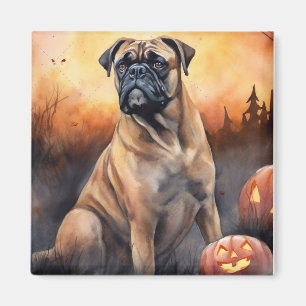 Halloween Bullmastiff mit Pumpkins Beängstigend Magnet