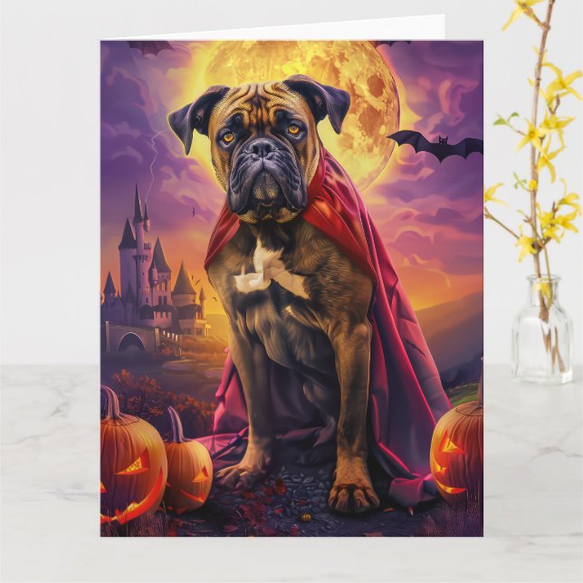 Halloween Bullmastiff Vampire Pumpkins Beängstigen Karte (Gelbe Blume)