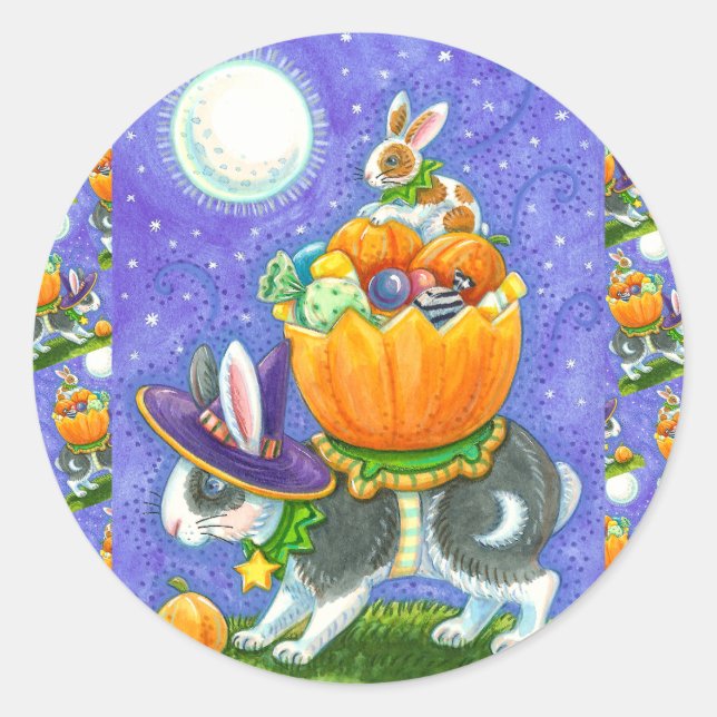 HALLOWEEN BUNNEN, KANDKORN, FARBENFARBIG RUNDER AUFKLEBER (Vorderseite)