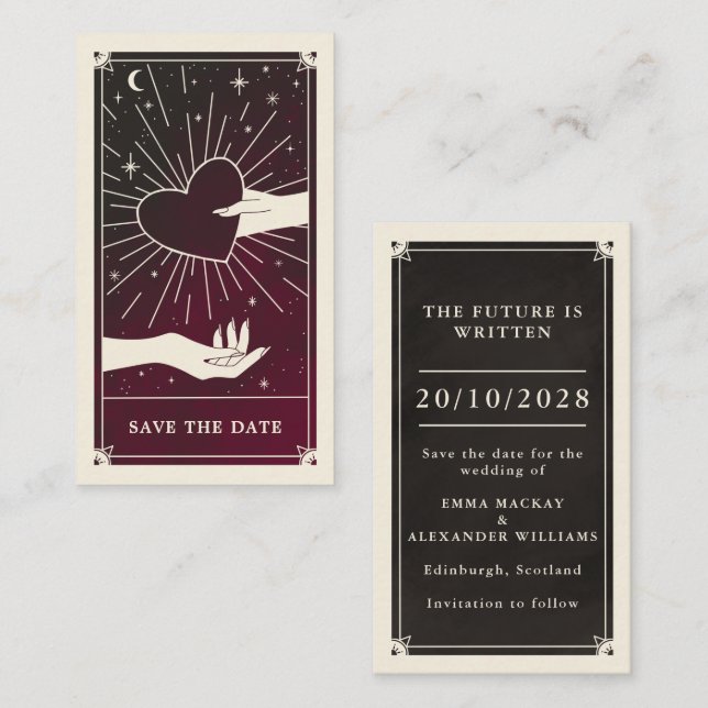 Halloween Burgund Tarot Hochzeit Save the Date Visitenkarte (Vorne/Hinten)