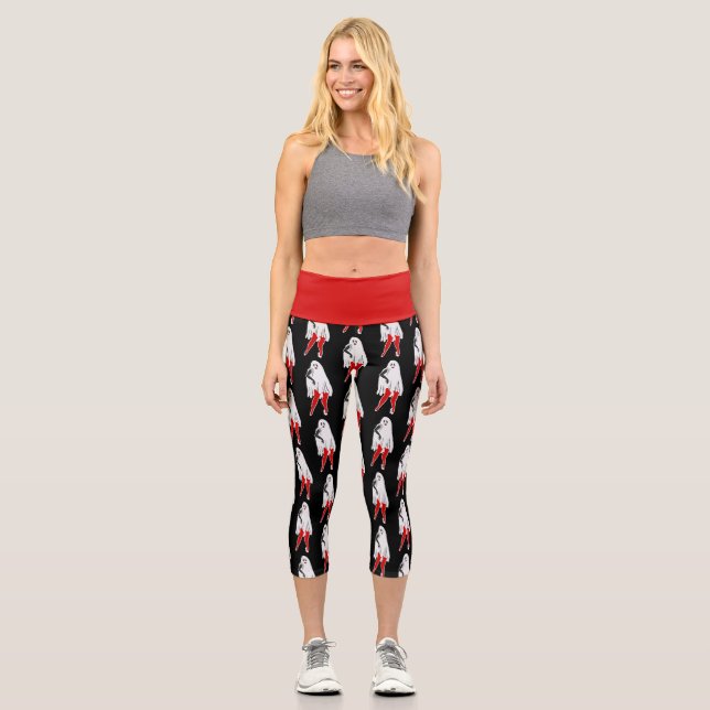 halloween Button bis Geist rote Lippen Capri Leggings (Vorderseite)