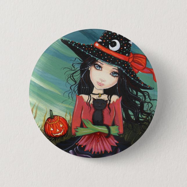 Halloween Button Button Hexenkatze (Vorderseite)