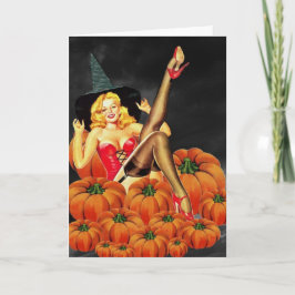 Halloween Button-Up Girl on Pumpkins Karte