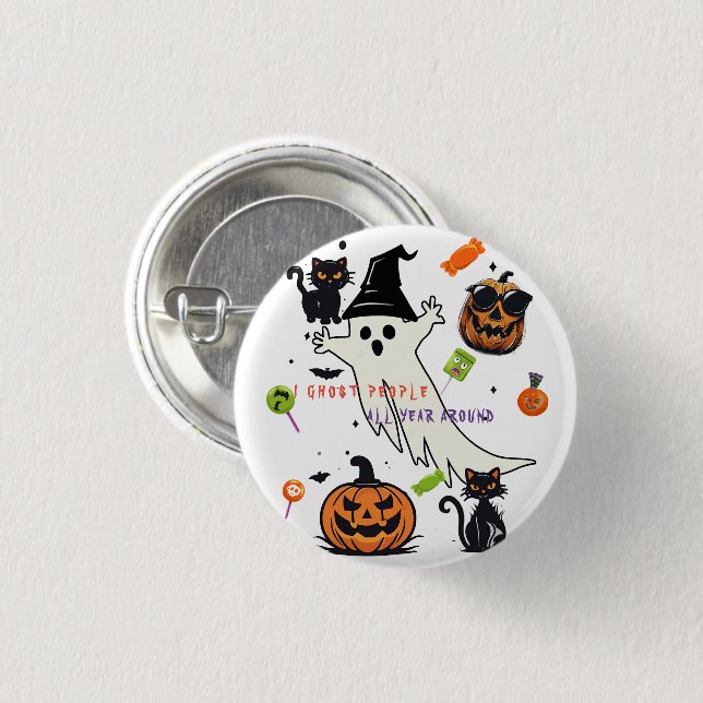 Halloween Buttons, gruselig ich Ghost People Black Button (Vorne & Hinten)