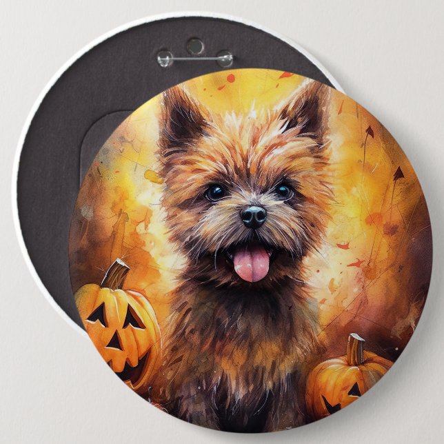 Halloween Cairn Terrier mit Pumpkins Beängstigend Button (Vorne & Hinten)