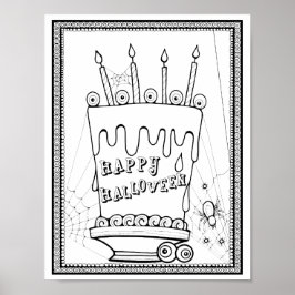 Halloween Cake Coloring Page Art Poster
