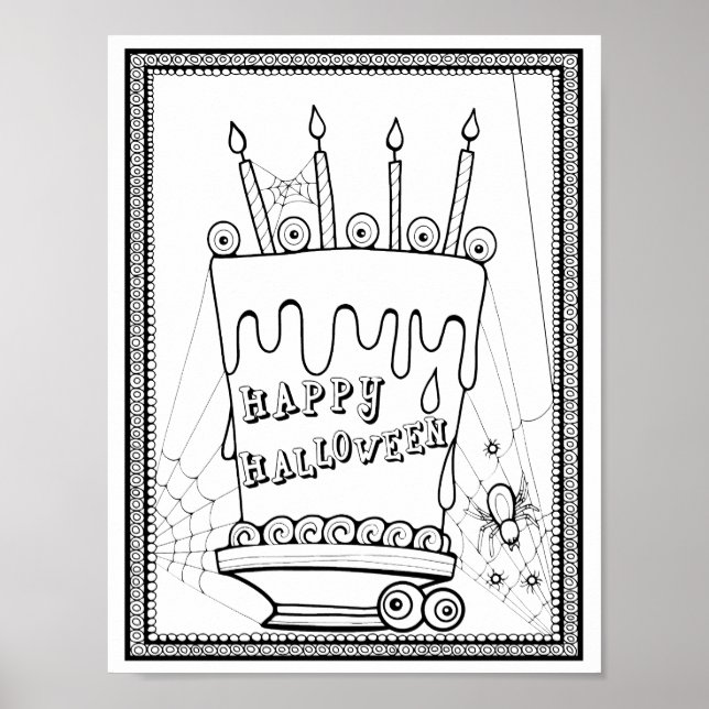 Halloween Cake Coloring Page Art Poster (Vorne)