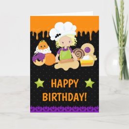 Halloween Cakes Baking Blonde Girl Happy Birthday Karte