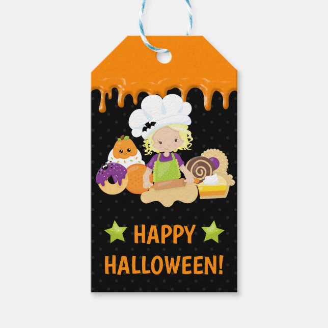 Halloween Cakes und Baking Blonde Girl Geschenkanhänger (Vorderseite)
