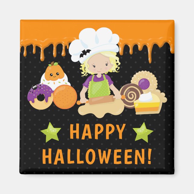 Halloween Cakes und Baking Blonde Girl Magnet (Vorne)