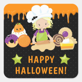 Halloween Cakes und Baking Blonde Girl Quadratischer Aufkleber