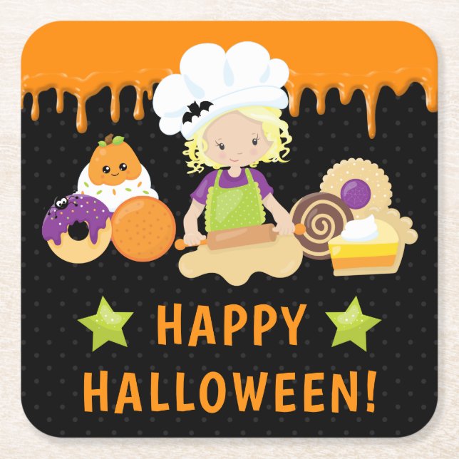Halloween Cakes und Baking Blonde Girl Rechteckiger Pappuntersetzer (Vorderseite)