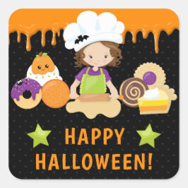 Halloween Cakes und Baking Brünett Girl Quadratischer Aufkleber
