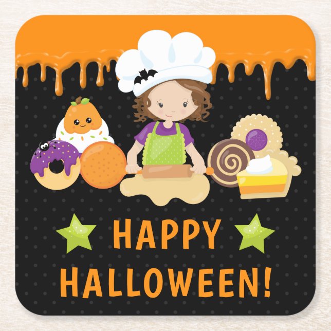 Halloween Cakes und Baking Brünett Girl Rechteckiger Pappuntersetzer (Vorderseite)