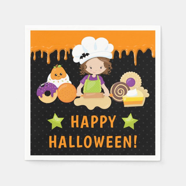 Halloween Cakes und Baking Brünett Girl Serviette (Vorderseite)