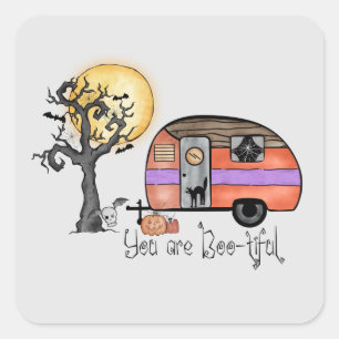 Halloween-Camping Du bist schwach Quadratischer Aufkleber