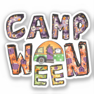 Halloween-Camping   Wortpuffer Aufkleber
